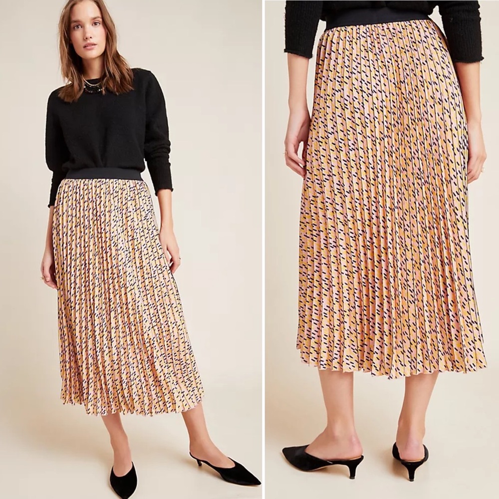 Anthropologie Eva Franco Victorine Pleated Skirt Motif Rose Sprinkles Size Small
